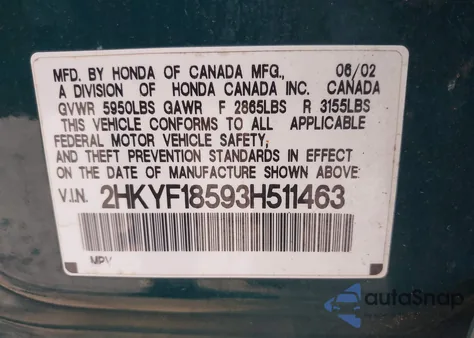 2003 Honda Pilot Ex-L z USA, uszkodzony, nr VIN 2HKYF18593H511463